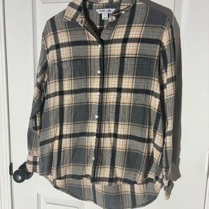 Old Navy Gray and Tan Plaid Shirt